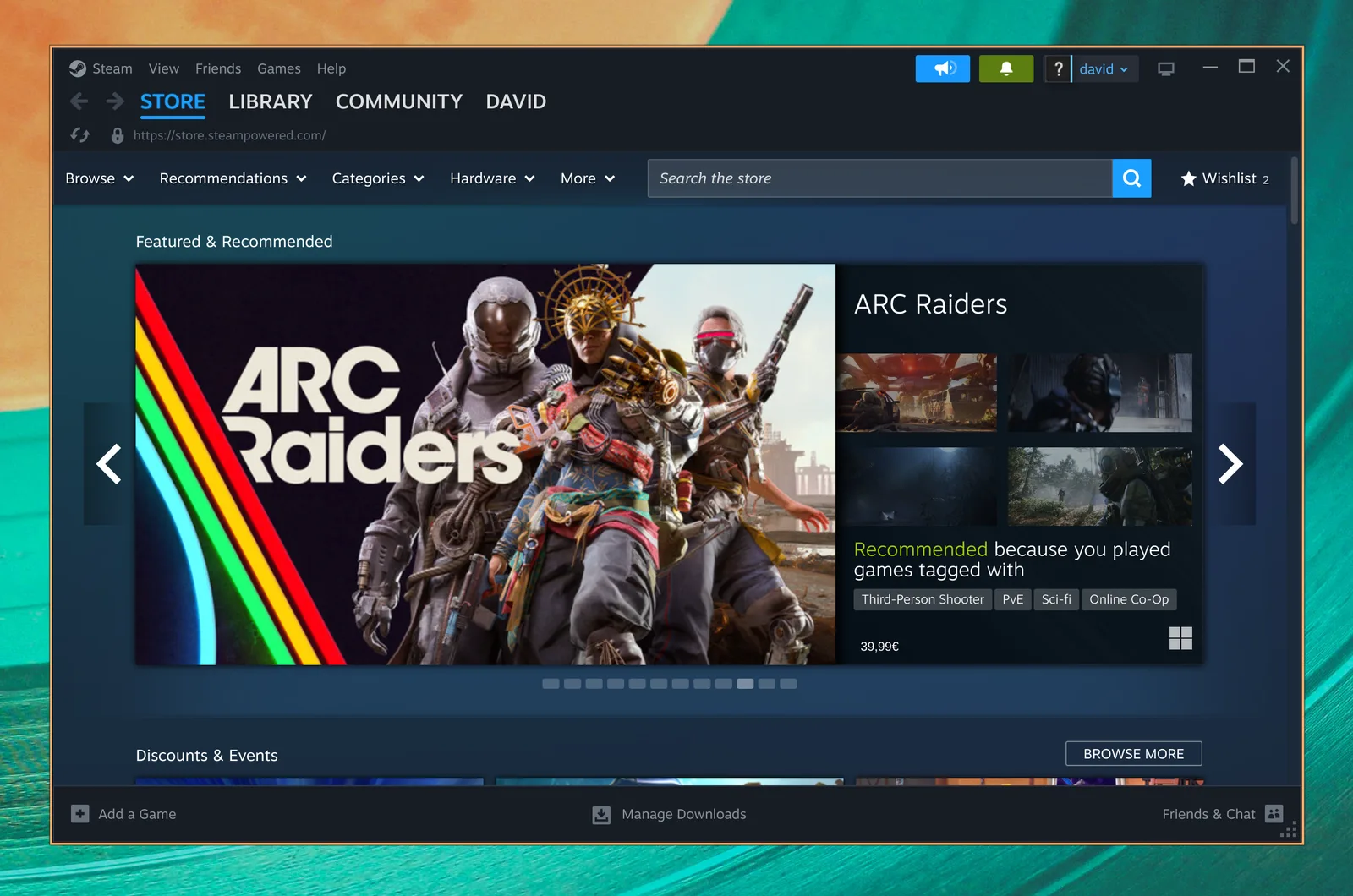 Steam prikazuje svoju trgovinu igara na Omarchyju